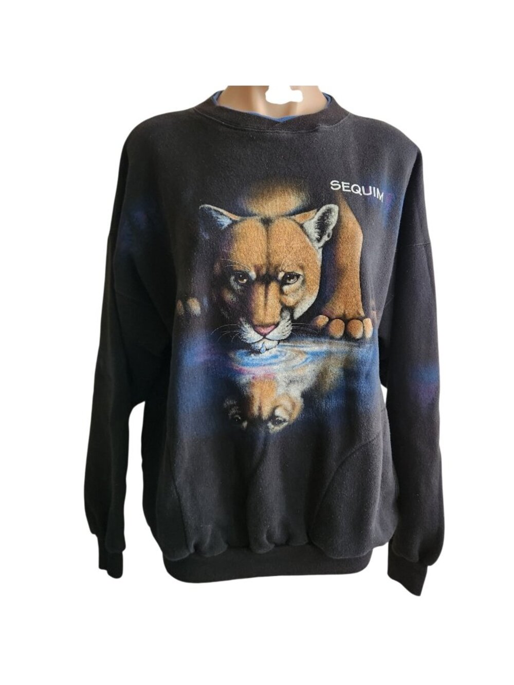 Vintage 90s Mountain Lion Graphic Sweatshirt Cougar Art Unlimited Size XL